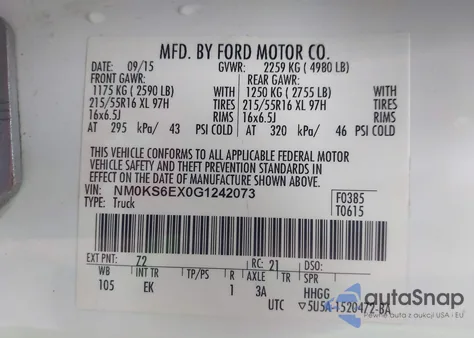 2016 Ford Transit Connect Xl z USA, uszkodzony, nr VIN NM0KS6EX0G1242073